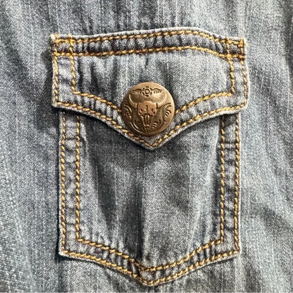 Vintage Wrangler Blue Denim Shirt Dress Western Cowgirl Festival Rodeo Y2K - Picture 5 of 12